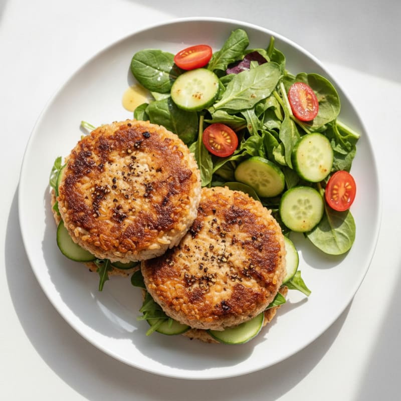 Savory Rice Burger with Garden Salad