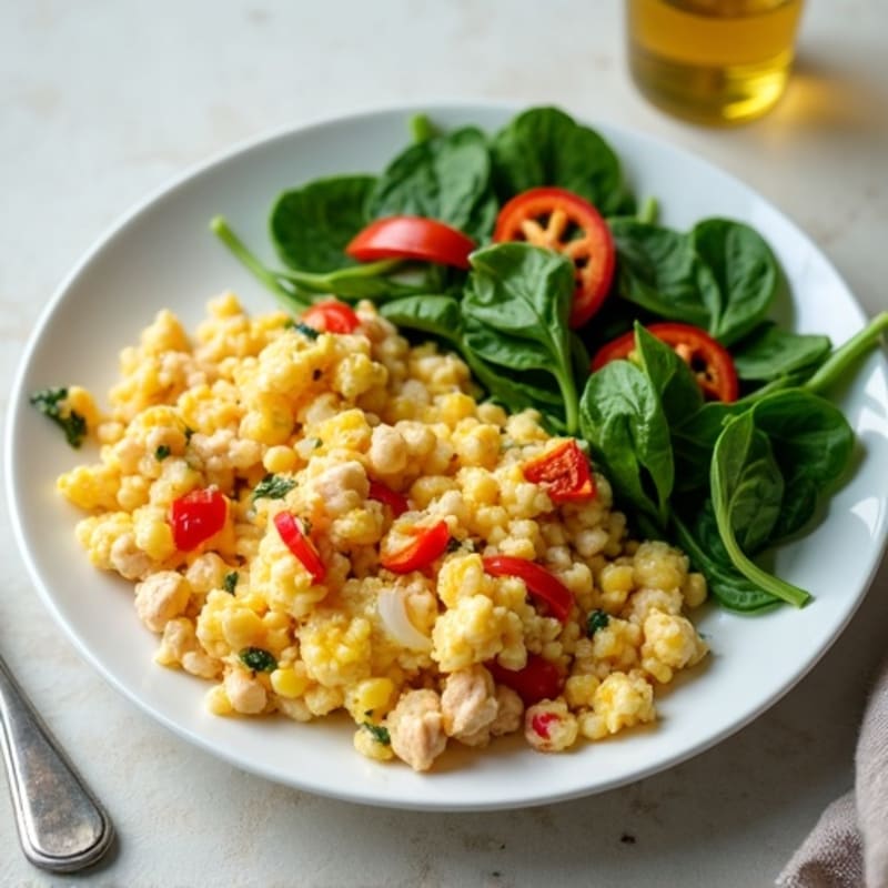 Egg White Veggie Scramble with Lean Turkey and Fresh Spinach