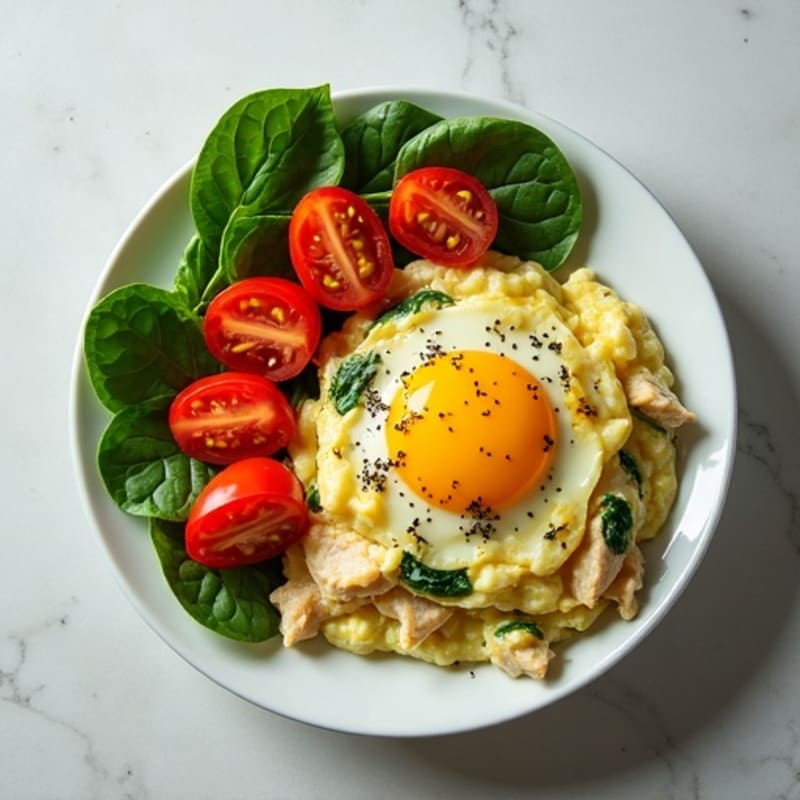 Egg White and Turkey Spinach Scramble with Cherry Tomatoes
