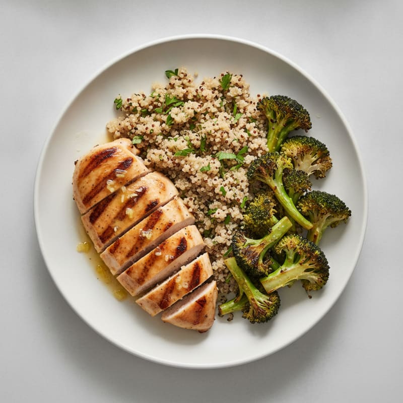 Grilled Chicken Breast with Quinoa and Roasted Broccoli