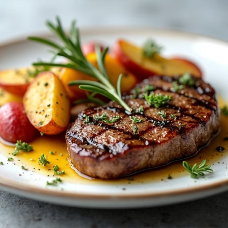 Garlic Herb Pan-Seared Steak with Crispy Roasted Potatoes
