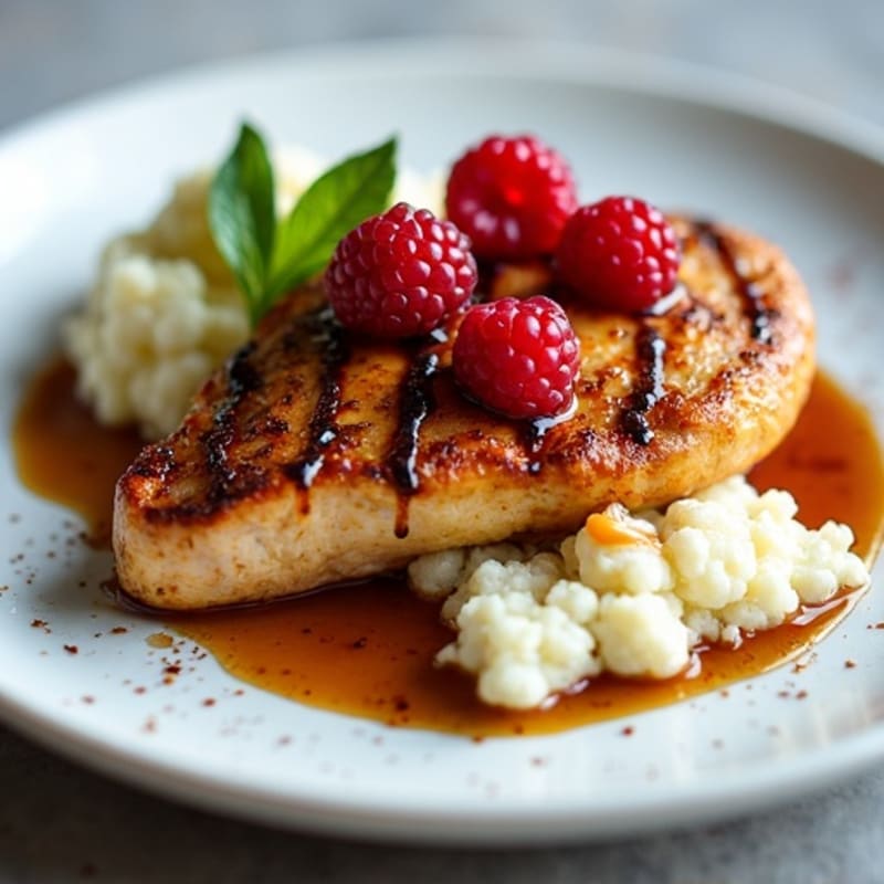 Pan-Seared Chicken with Raspberry-Balsamic Glaze and Creamy Whipped Cauliflower