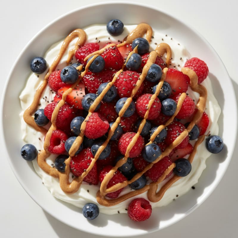 Greek Yogurt Protein Parfait with Mixed Berries and Almond Butter