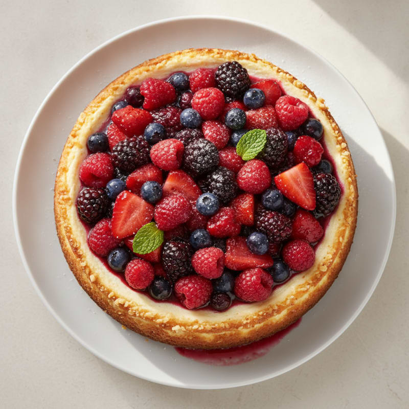 Creamy Greek Yogurt Protein Cheesecake with Mixed Berries