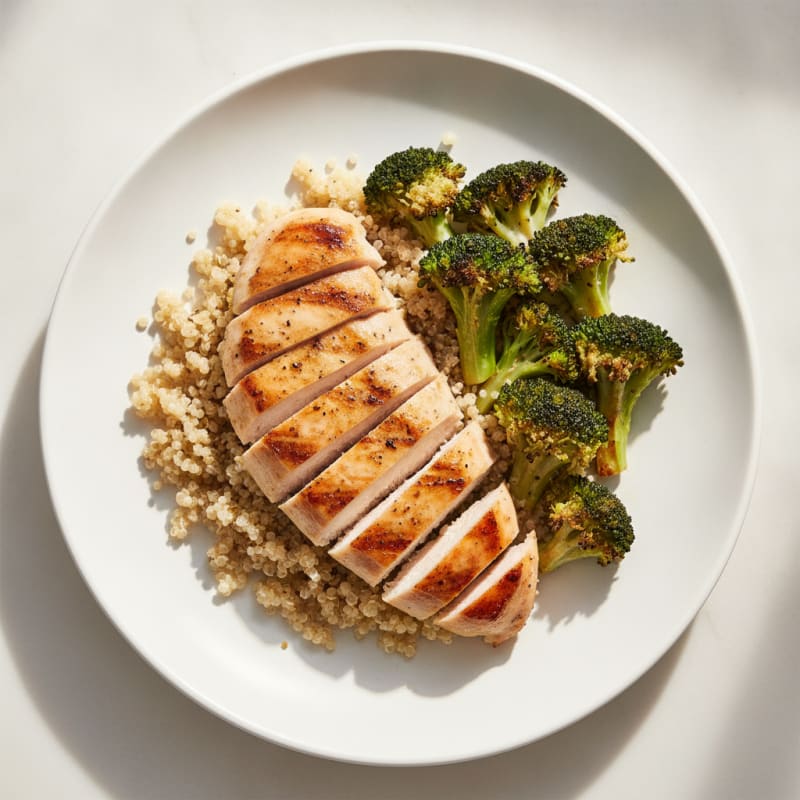 Grilled Chicken Breast with Roasted Broccoli and Quinoa