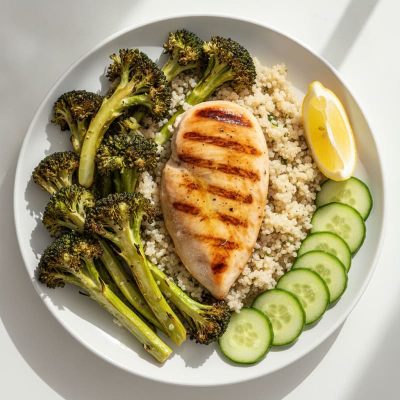 Grilled Chicken Breast with Roasted Broccoli and Quinoa