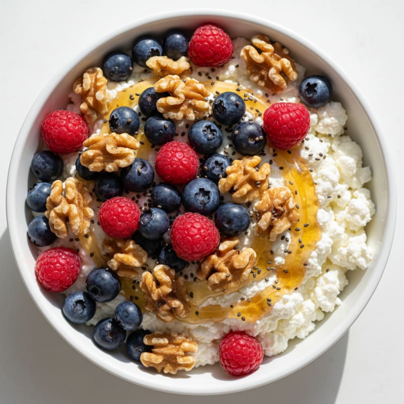 Cottage Cheese and Berry Protein Bowl with Chia Seeds