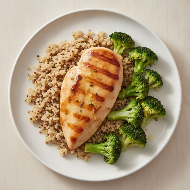Grilled Chicken Breast with Quinoa and Steamed Broccoli