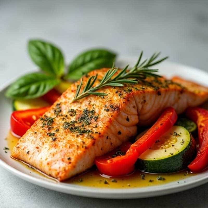 Herb-Crusted Baked Salmon with Roasted Vegetables