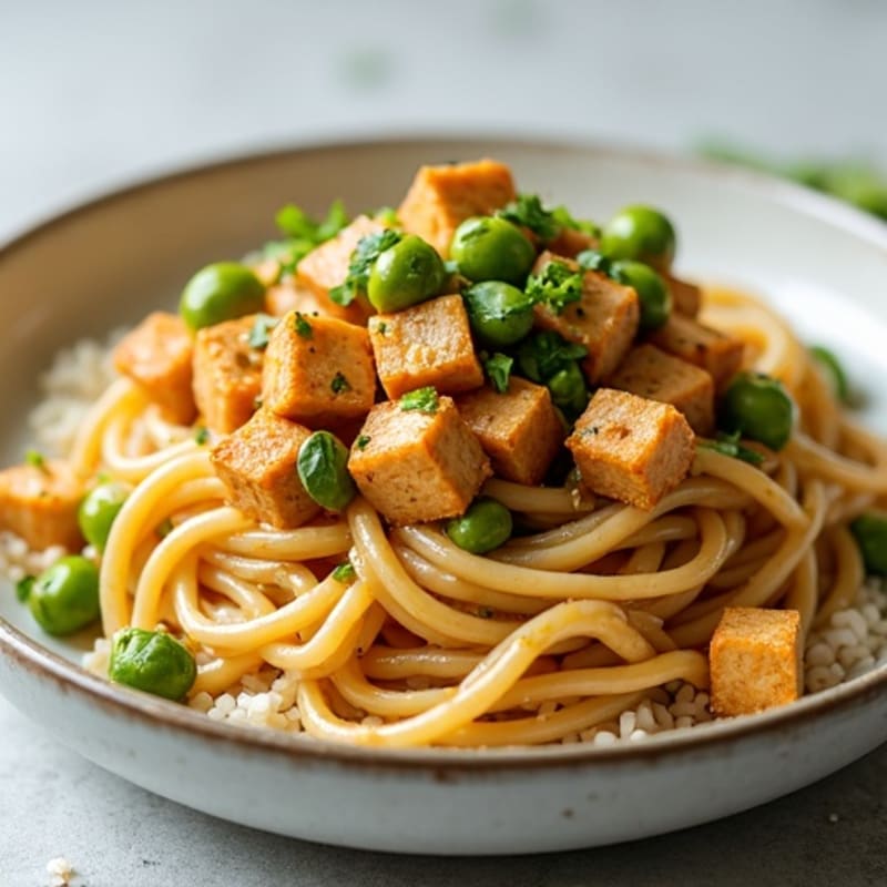 Creamy Peanut-Ginger Rice Noodles with Crispy Tofu
