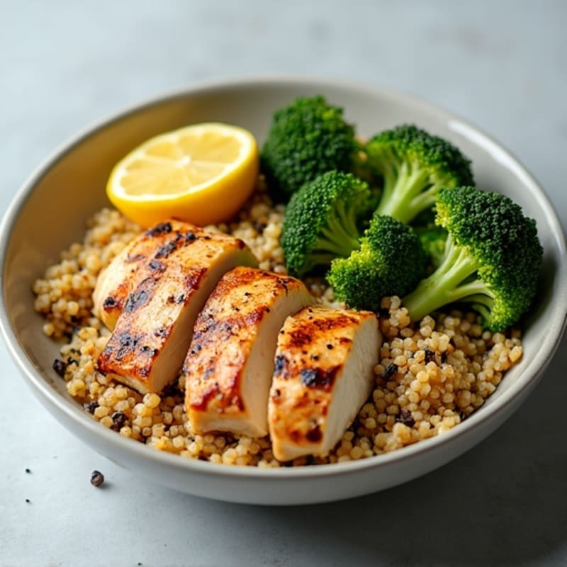 Grilled Chicken and Quinoa Bowl with Roasted Broccoli