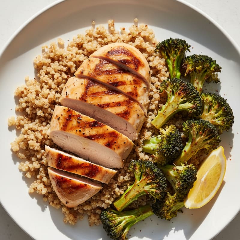 Grilled Chicken Breast with Roasted Broccoli and Quinoa