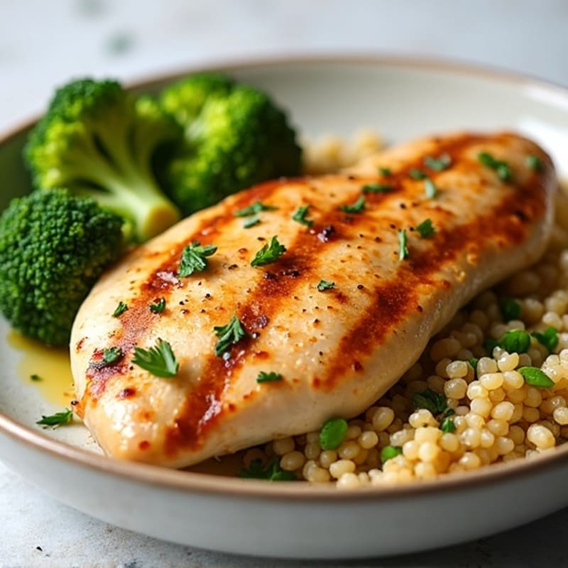 Grilled Chicken Breast with Roasted Broccoli and Quinoa
