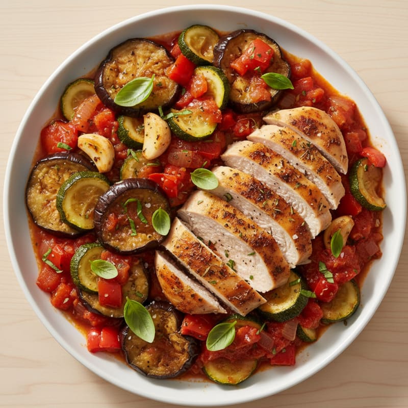 Roasted Vegetable Provencal Ratatouille with Herb Chicken