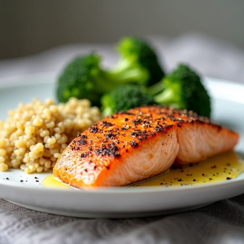 Seared Salmon with Roasted Broccoli and Quinoa