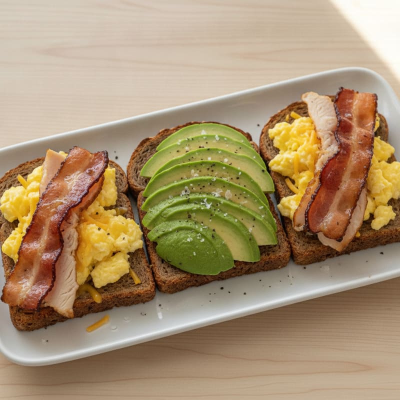 Turkey Bacon, Avocado, and Egg Rye Toast