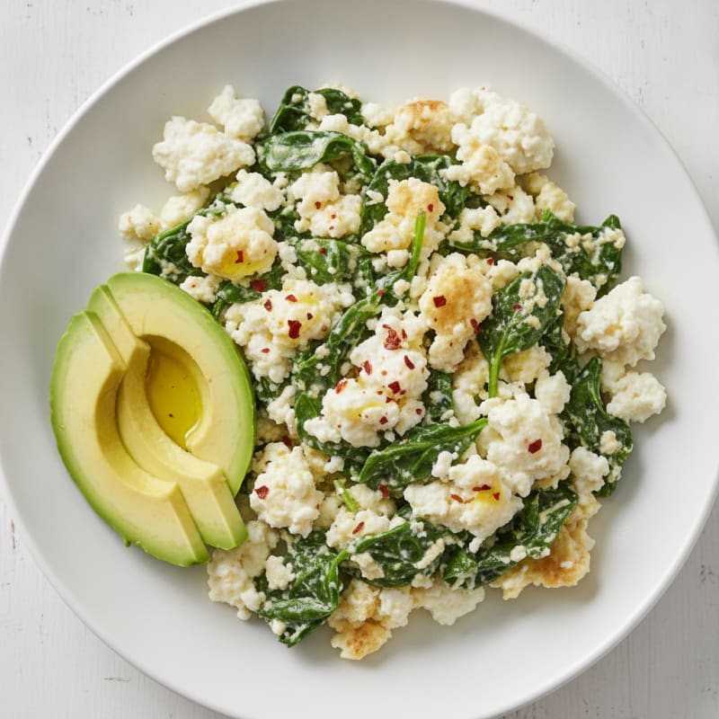 Cottage Cheese and Egg White Scramble with Sautéed Spinach