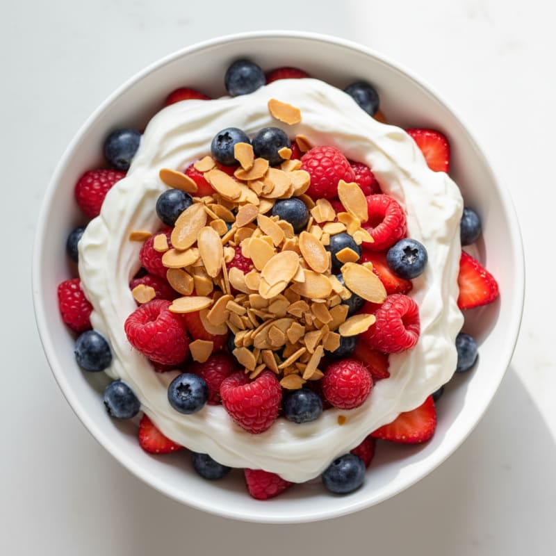 Greek Yogurt Protein Parfait with Mixed Berries and Almonds