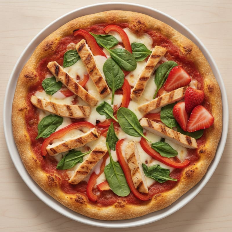 Oven-Baked Chicken Pizza with Bell Peppers and Spinach