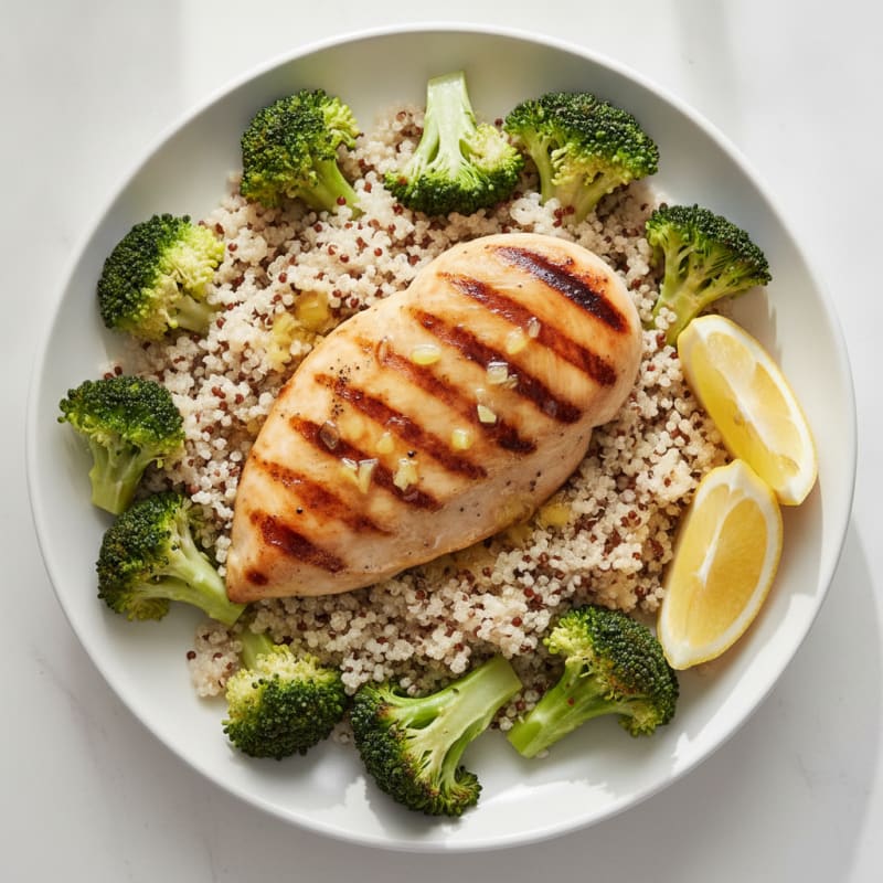 Grilled Chicken Breast with Quinoa and Steamed Broccoli