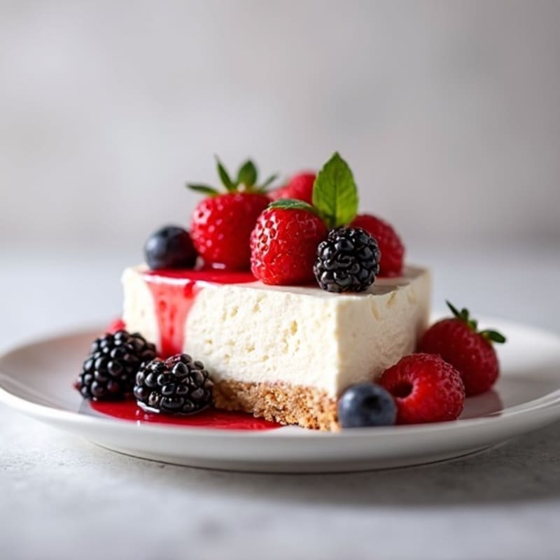 Greek Yogurt Protein Cheesecake with Mixed Berries