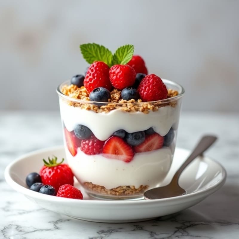 Creamy Greek Yogurt Parfait with Protein Granola and Mixed Berries