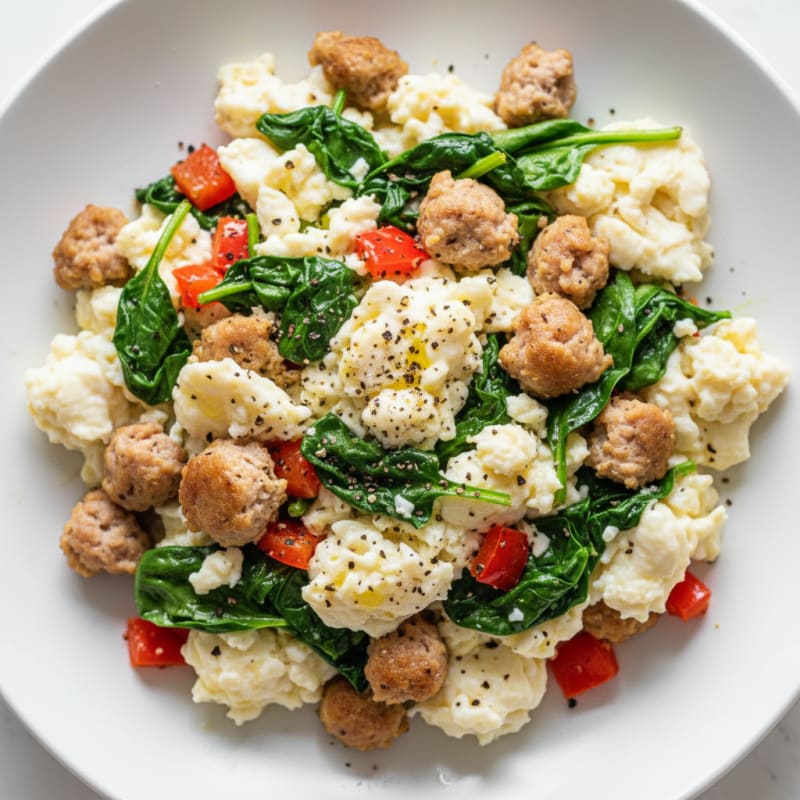 Egg White and Turkey Sausage Scramble with Spinach