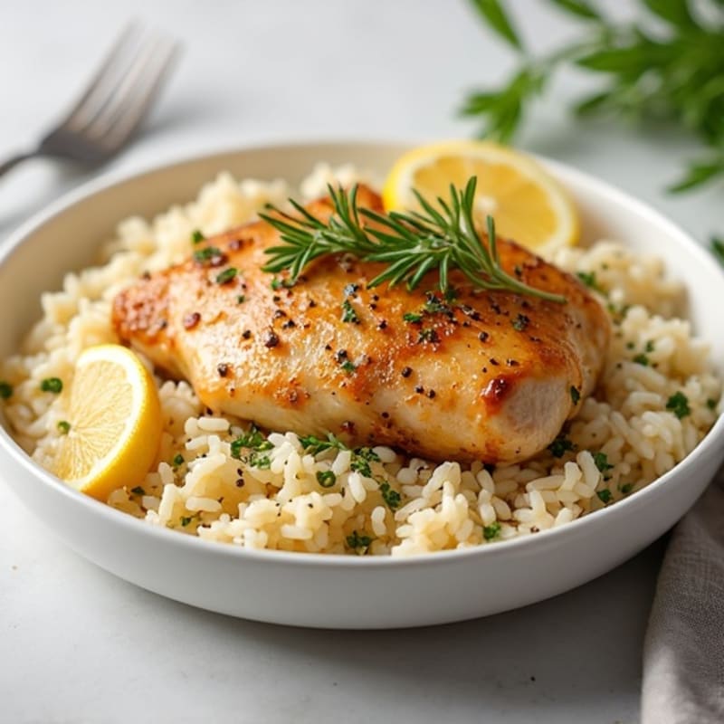 Roasted Lemon Herb Chicken with Fluffy Rice Pilaf