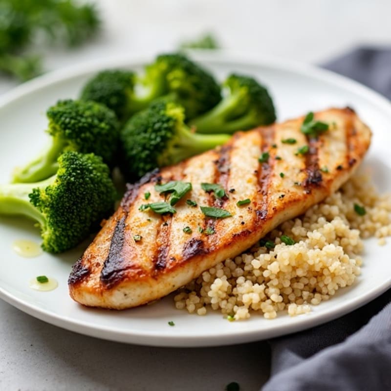 Grilled Chicken Breast with Quinoa and Roasted Broccoli