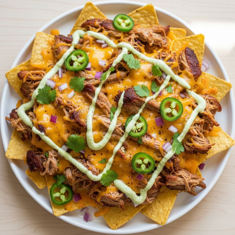 Smoky Pulled Pork Nachos with Zesty Crema