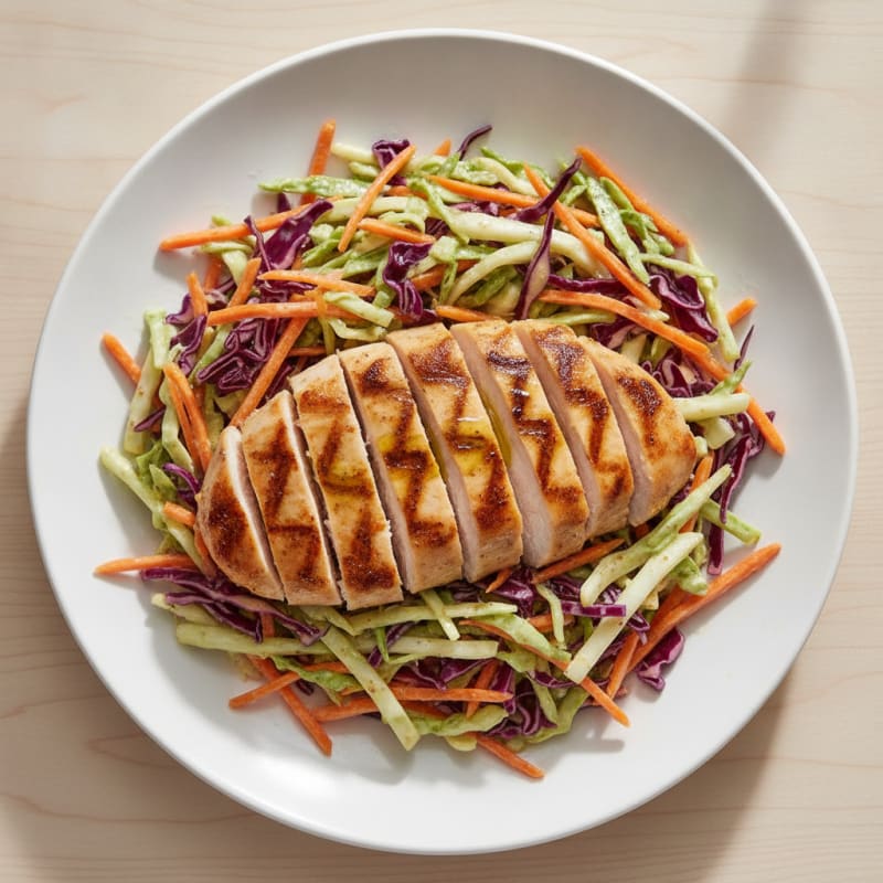 Grilled Chicken Breast with Crunchy Cabbage Slaw