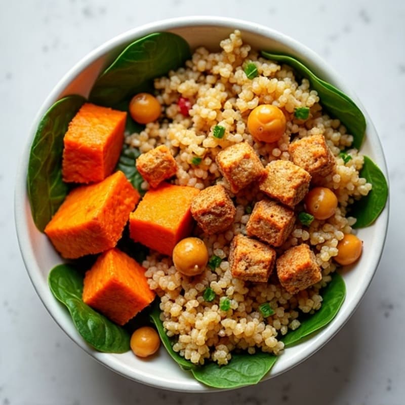 Roasted Sweet Potato Quinoa Bowl with Crispy Chickpeas