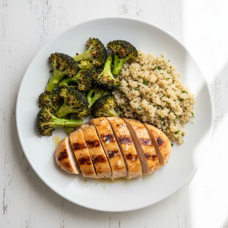 Grilled Chicken Breast with Quinoa and Roasted Broccoli