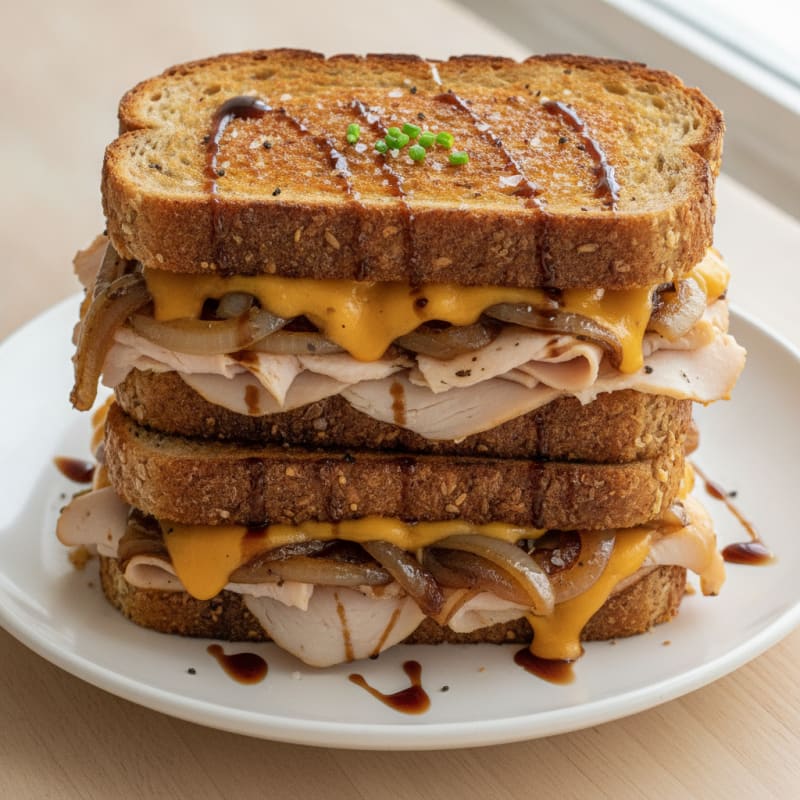Triple-Decker Grilled Cheese with Caramelized Onions