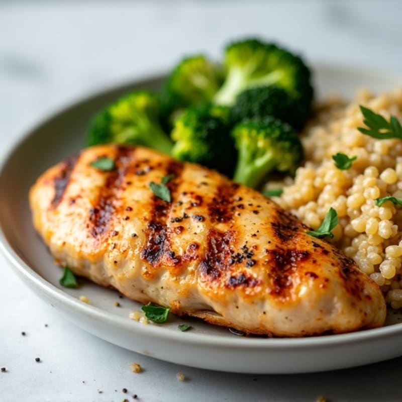 Grilled Chicken Breast with Roasted Broccoli and Quinoa