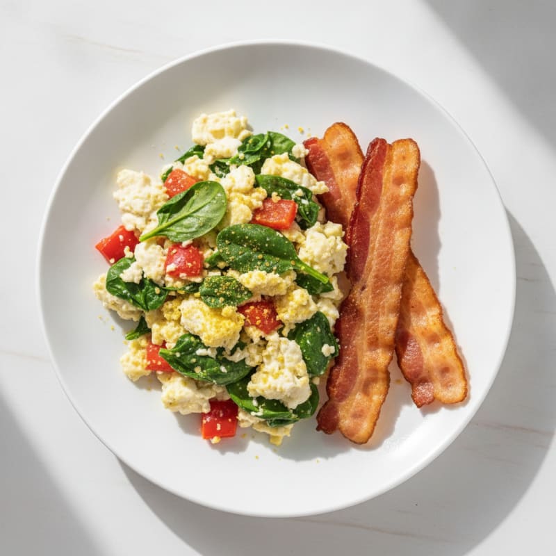 Egg White Veggie Scramble with Turkey Bacon