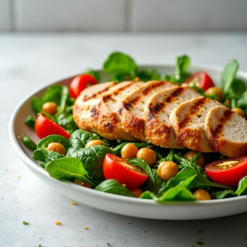 Grilled Turkey Breast Salad with Mixed Greens and Chickpeas