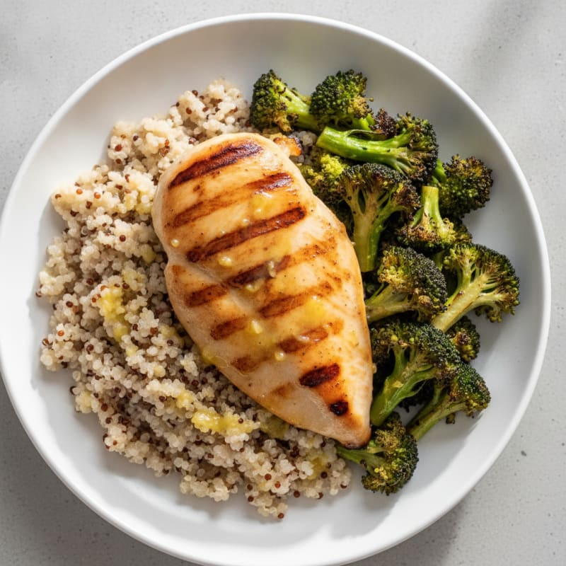 Grilled Chicken Breast with Quinoa and Roasted Broccoli