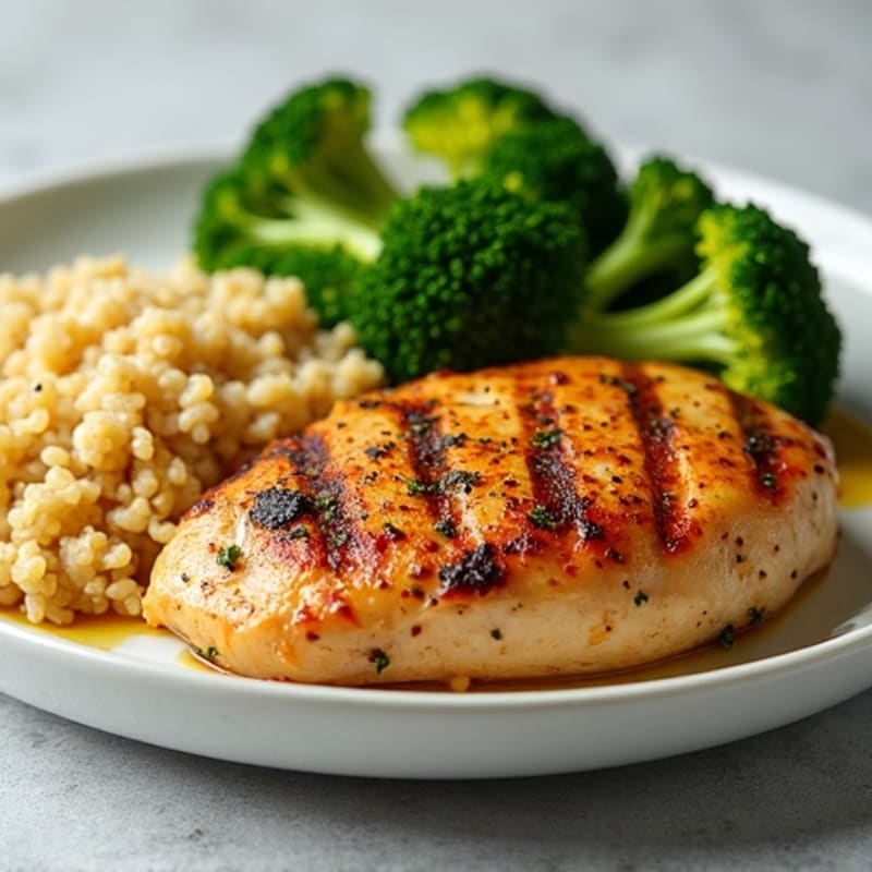 Grilled Chicken Breast with Quinoa and Roasted Broccoli