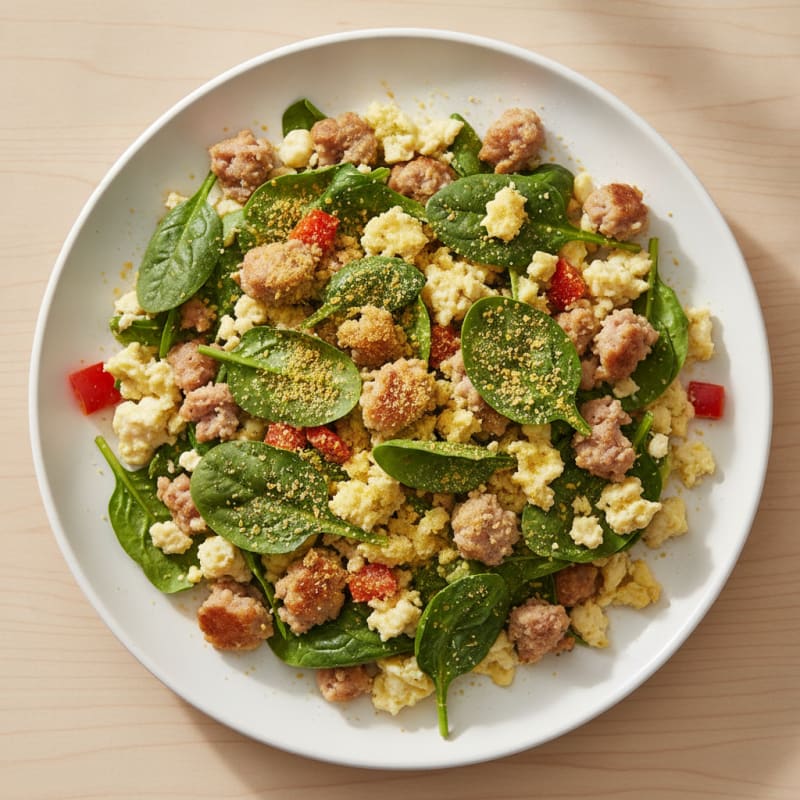 Egg White and Turkey Sausage Scramble with Spinach