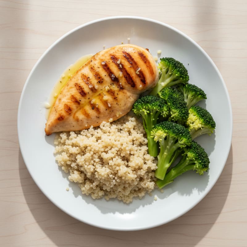 Grilled Chicken Breast with Quinoa and Steamed Broccoli