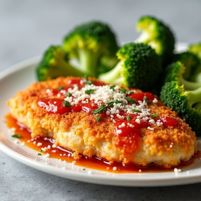 Healthy Crispy Chicken Parmesan with Roasted Broccoli