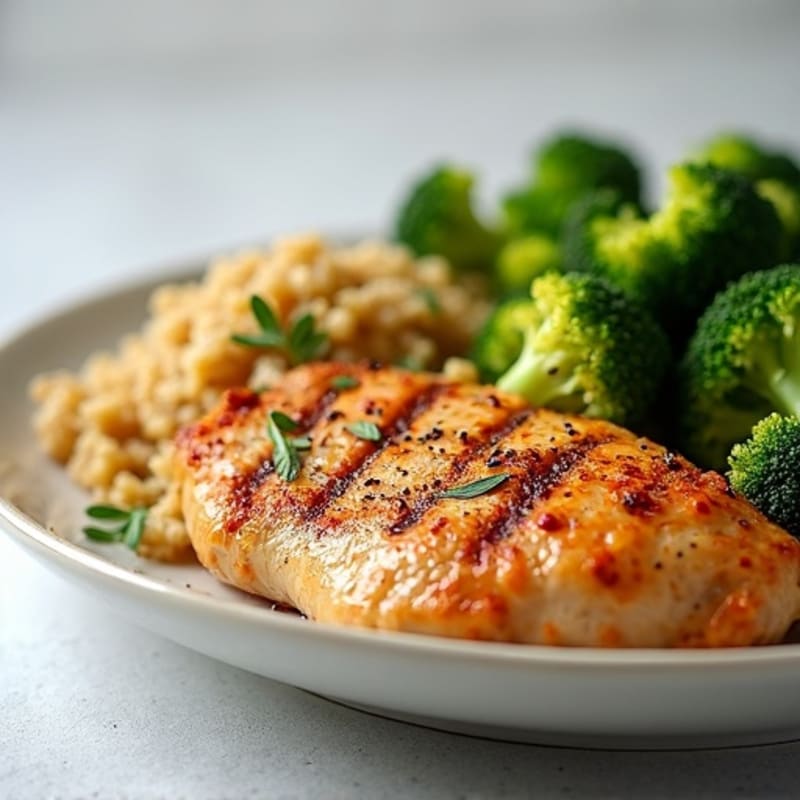 Grilled Chicken Breast with Roasted Broccoli and Quinoa
