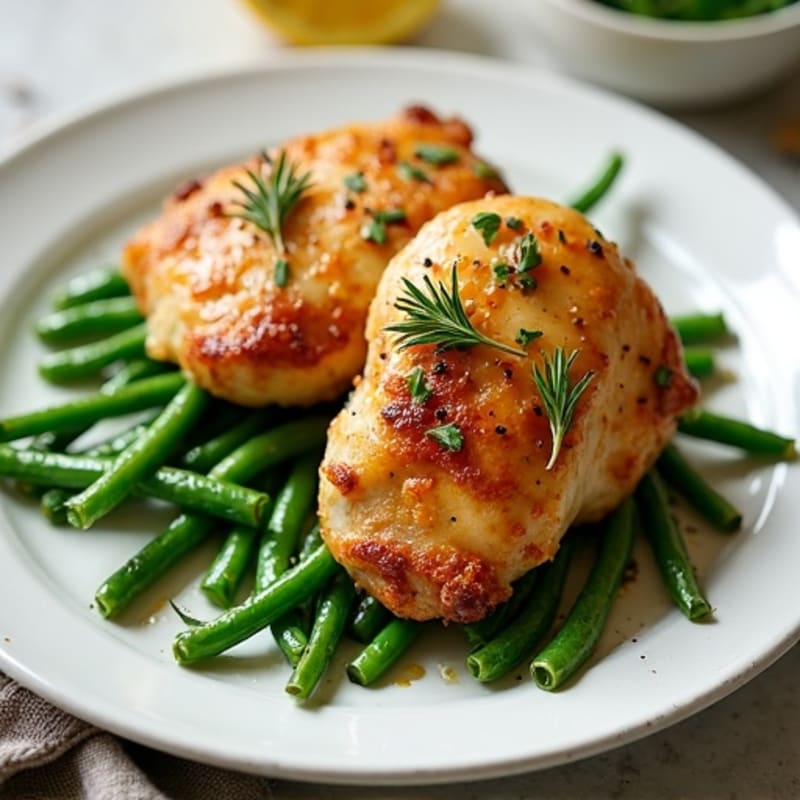 Crispy Lemon-Herb Roasted Chicken Thighs with Green Beans
