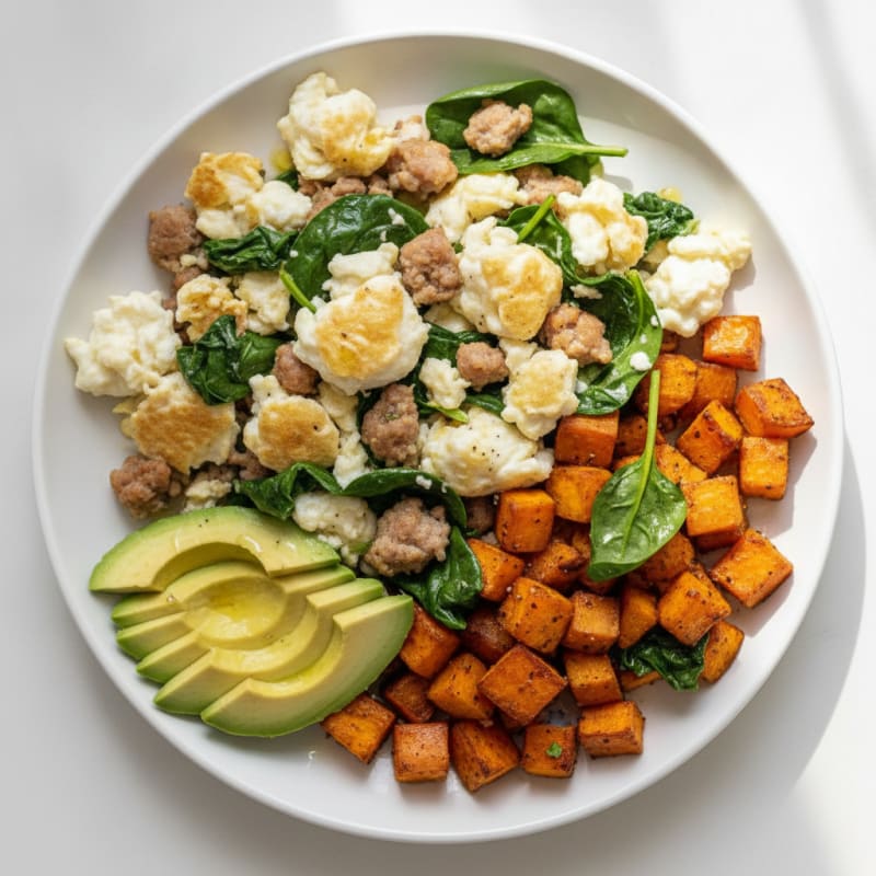 Egg White and Turkey Sausage Scramble with Spinach