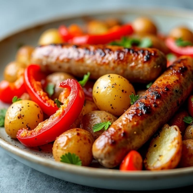 Crispy Roasted Potato and Sausage Sheet Pan Dinner with Bell Peppers