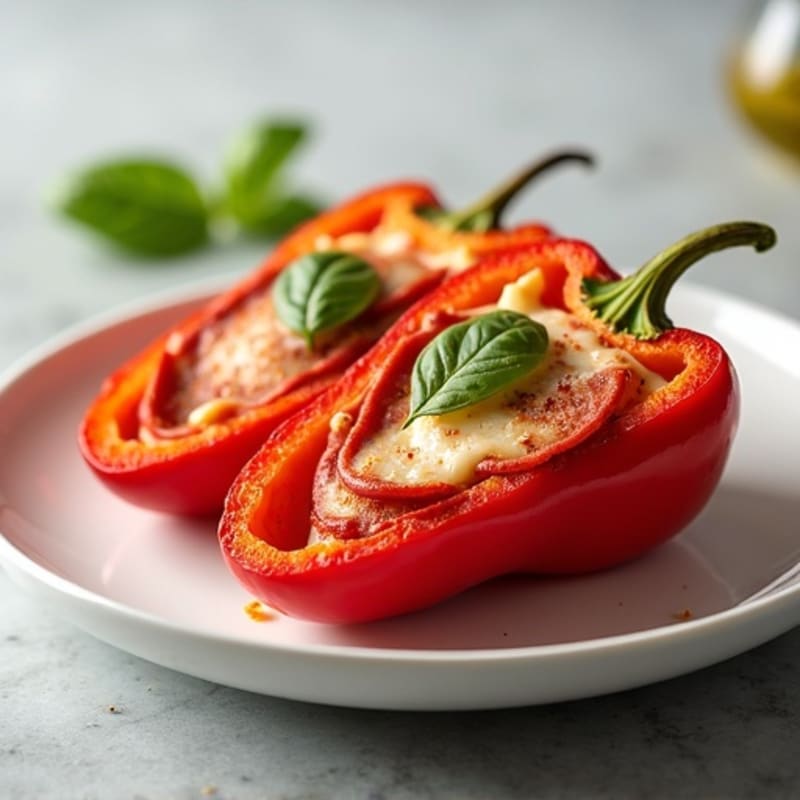 Roasted Bell Pepper Boats with Lean Turkey Pepperoni and Melty Mozzarella
