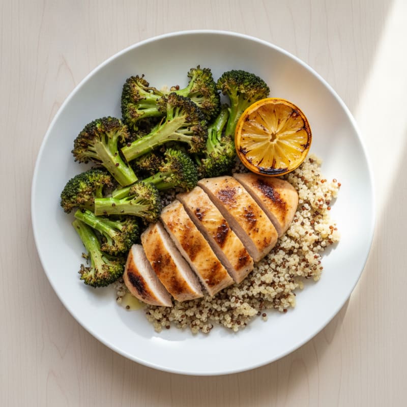 Grilled Chicken Breast with Quinoa and Roasted Broccoli