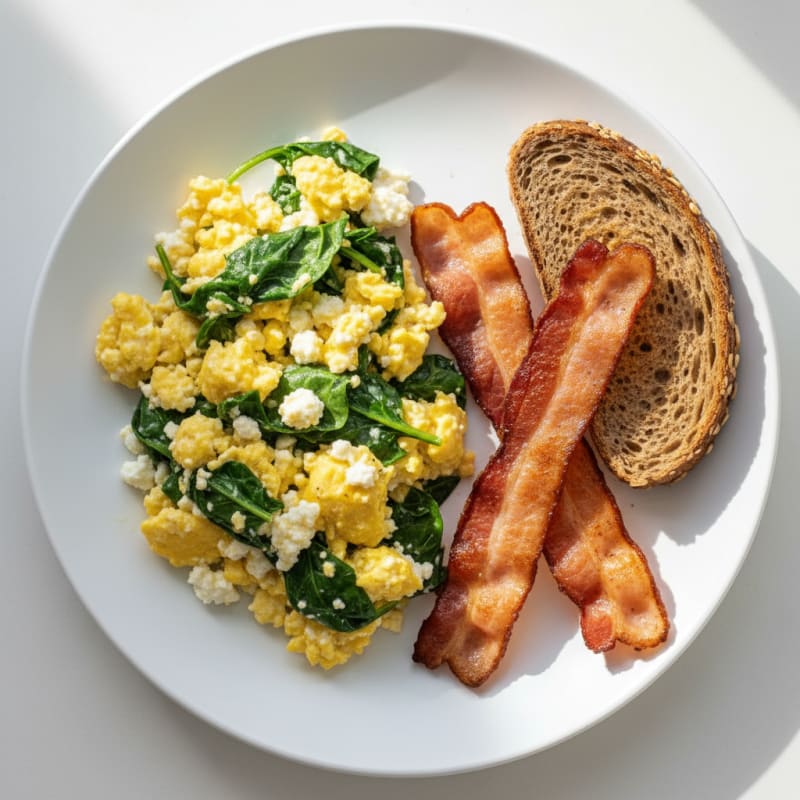 Cottage Cheese Scramble with Spinach and Turkey Bacon
