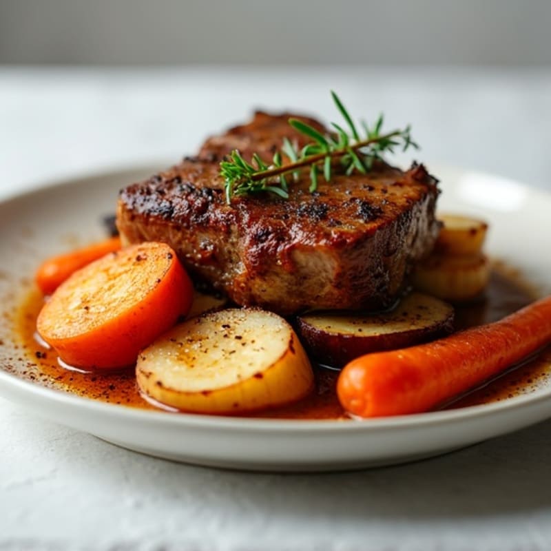 Slow-Cooked Smoky Brisket with Roasted Root Vegetables